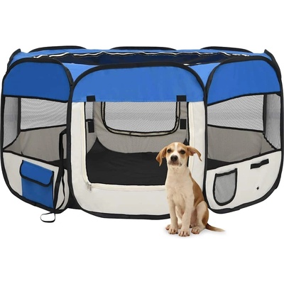 vidaXL Skládací ohrádka pro psy s taškou modrá 125 x 125 x 61 cm 9799.171015