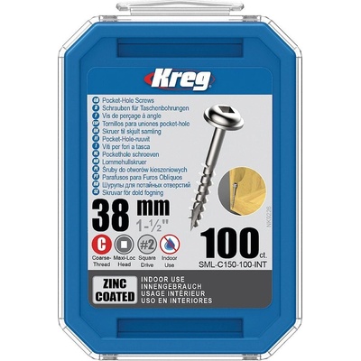 Kreg SML-C150-100 Zinc Maxi-Loc Šrouby pro skryté spoje - 38 mm, hrubý závit, 100ks