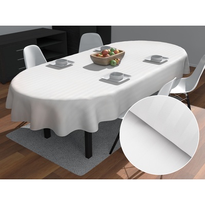 Biante Damaškový oválný ubrus Atlas Gradl DM-011 Bílý proužky 2 cm 120x160 cm