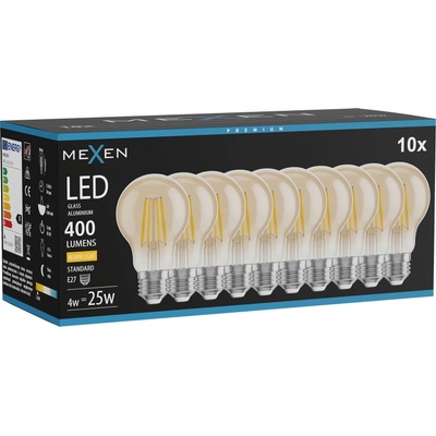 Mexen Vintis 10x LED филаментна крушка E27, A60, 4W, Топло - 2700K, 400 lm, кехлибар (L150-E27-0427-50x10)