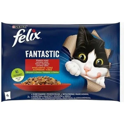 Felix Fantastic s kuřetem a rajčaty a s hovězím a mrkví v želé 4 x 85 g