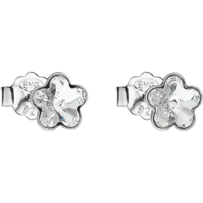 Evolution Group strieborné náušnice kôstka s kryštálmi Swarovski biela kytička 31080.1