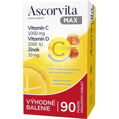 Ascorvita MAX Vitamin C + Vitamin D + Zinek 90 tablet