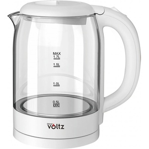 Voltz Електрическа стъклена кана Oliver Voltz OV51230X, 2200W, 1.7 л, Скрит нагревател, Светлинен индикатор, 360C основа, Бял Електрически кани