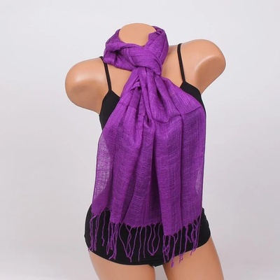 Стилен шал в лилаво с ресни