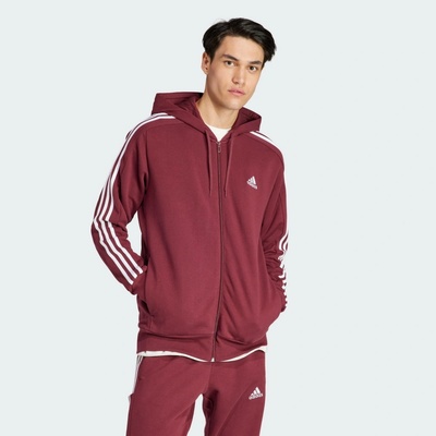 ADIDAS Mikina Essentials French Terry 3-Stripes Full-Zip RŮŽOVÁ VÍNOVÁ