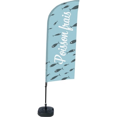 Jansen Display Kompletní sada reklamní vlajky ve tvaru křídla, Čerstvá ryba, francouzština, 1105 x 3300 mm