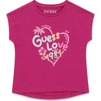 GUESS Цикламена тениска за мини момиче с цветен надпис Guess