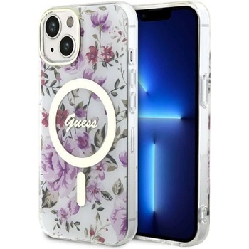 GUESS Кейс Guess GUHMP14MHCFWST за iPhone 14 Plus 6.7", прозрачен, твърд, Flower MagSafe (GUE002737-0)