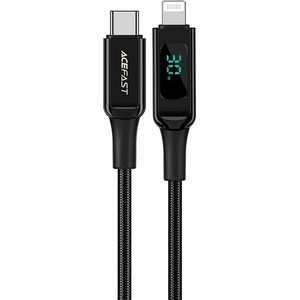 ACEFAST - Кабел за данни (C6-01) - Type-C към Lightning, бързо зареждане, 3A, LED дисплей, 1.2 м - Черен