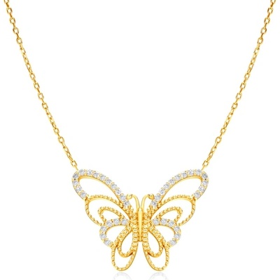 SAVICKI Колие с пеперуда, злато 585, бели диаманти, 0.19К, 47 см