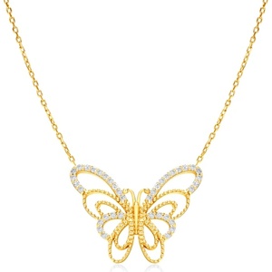 SAVICKI Колие с пеперуда, злато 585, бели диаманти, 0.19К, 47 см