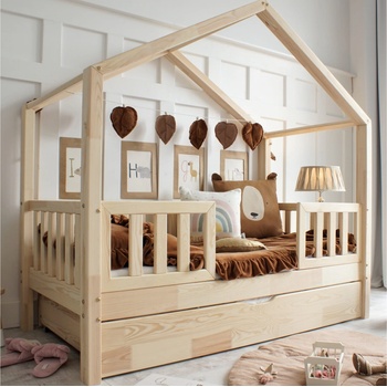 Luletto Domečková HouseBed Plotek Duo Plus Bezbarvý lak s úložným prostorem výřez