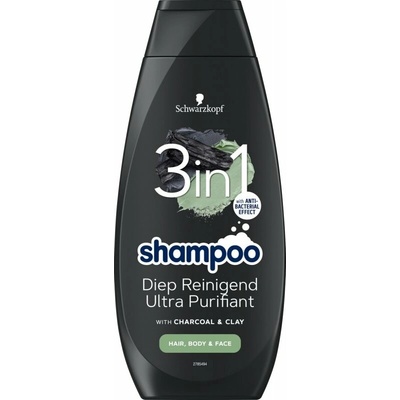 Schwarzkopf Shampoo 3 in 1 Men Charcoal & Clay 400 ml