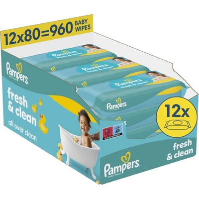 Pampers Fresh Clean Baby dětské čisticí ubrousky 12 x 80 ks