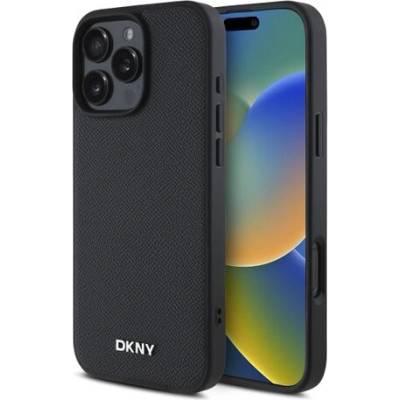 DKNY PU Leather Silver Metal Logo Magsafe Zadní Kryt pro iPhone 16 Pro Max Black DKHMP16XPGHLMK