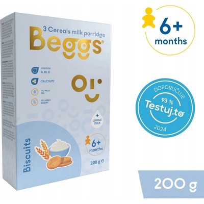 Beggs Mléčná 3zrnná kaše se sušenkami 200 g – Sleviste.cz