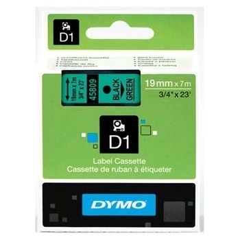 DYMO D1 45809, S0720890, 19mm x 7m, черен печат/зелен фон, оригинална лента (45809)
