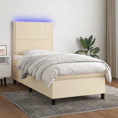 vidaXL Боксспринг легло с матрак и LED, кремаво, 80x200 см, плат (3134754)