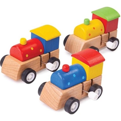 Bigjigs Toys Drevená farebná mašinka na naťahovanie 1ks