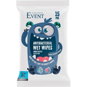 Event Антибактериални влажни кърпи с екстракт от маслинa Event - Размер XL, сини, 15 броя (2EV01ANT101KIDBL0A) - ozone