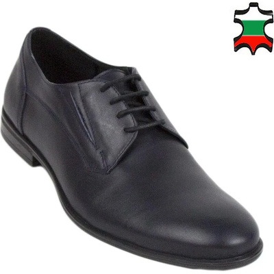 Български обувки Mъжки елегантни обувки от тъмно синя естествена кожа 33160