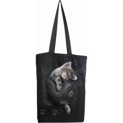 RukaHore Taška cez rameno Spiral Stairs Cotton Tote Bag: Pocket Kitten Black Čierna