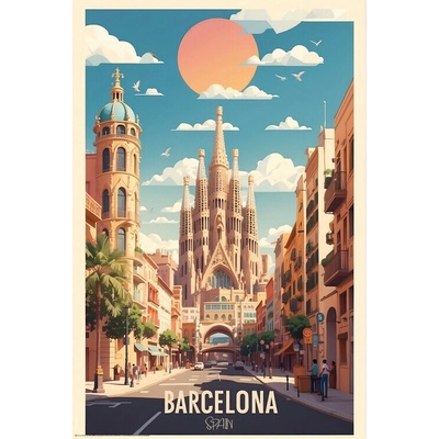 Plagát, Obraz - Barcelona – Vintage Travel Poster, 61 × 91.5 cm