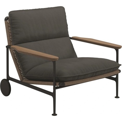 Gloster Nízké křeslo s kolečky Zenith, Gloster, 93x93x83 cm, rám hliník meteor, područky teak, výplet umělý ratan wheat, sedáky venkovní tkanina kategorie B – Hledejceny.cz
