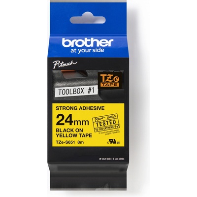 Brother TZ-S651 / TZe-S651 Pro Tape, 24mm x 8m, čierna tlač/žltý podklad, originálna páska
