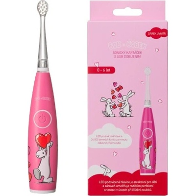 Bob & Bobek detská sonická kefka so srdiečkami Pink