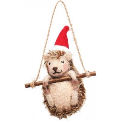 sass & belle Plstěná vánoční ozdoba Hedgehog On Swing béžová barva hnědá barva textil