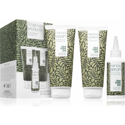 Australian Bodycare 3 Hair Loss Products Australian Bodycare Tea Tree Oil šampón proti vypadávaniu vlasov 200 ml + Australian Bodycare Tea Tree Oil hydratačný kondicionér pre jemné alebo rednúce vlasy