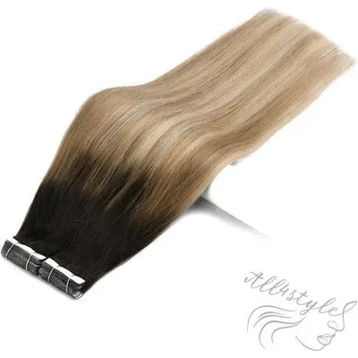 Vlasové PU pásky tape in na prodlužování vlasů 40cm ombré balayage 02/27/60 tmavě hnědá / tmavá blond / platina – Zboží Mobilmania