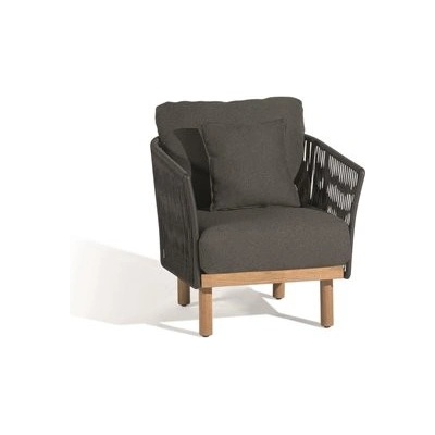 Diphano Teakové nízké křeslo Newport, 70x75x70cm, rám teak a hliník šedočerná (lava), výplet lanko tmavě šedá (carcoal), bez polstrů