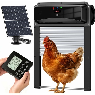 TB EC REP EUROPEAN SL Automatická dvířka ke kurníku s externím ovladačem, rolovací konstrukce se solární energií, vodotěsná , programovatelný časovač, venkovní Materfun2027