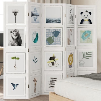 Image 1 of vidaXL Разделител за стая, 5 панела, бял, дърво пауловния масив (358693)