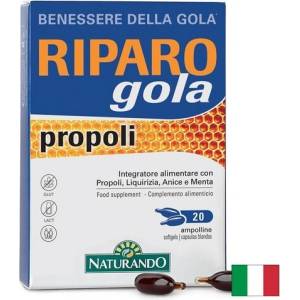 Naturando Рипаро Гола за гърло с прополис x 20 софтгел капсули с течност, Riparo Gola, 360 mg, 20 софтгел капсули (042165 (4216) NATURANDO)