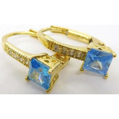 Klenoty Budín dámské zlaté náušnice s blue topazy a zirkony HK2278