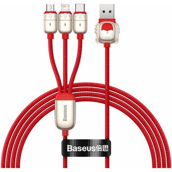 Baseus Универсален USB кабел с Lightning, microUSB и USB-C конектори (120 см) - Baseus Year of the Tiger 3-in-1 USB Cable (CASX010009) (червен) (CASX010009)