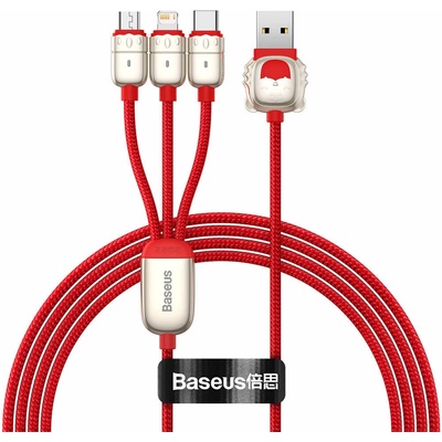 Baseus Универсален USB кабел с Lightning, microUSB и USB-C конектори (120 см) - Baseus Year of the Tiger 3-in-1 USB Cable (CASX010009) (червен) (CASX010009)