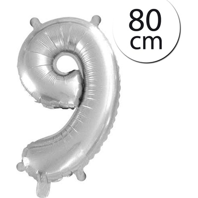 FUN RAG 8Silver 62809 Mini fóliový balón číslo 9 strieborný 80 cm