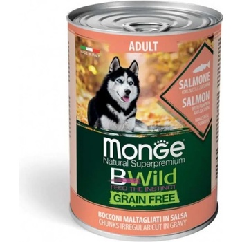 Monge BWILD Grain Free Adult Salmon хапки в сос със сьомга, тиква и тиквички, без зърнени храни 400gr