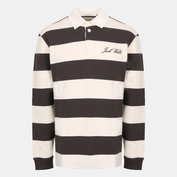 Jack Wills Блуза с яка Jack Wills Men's Cotton Long Sleeve Rugby Polo Shirt - Iron/Bone