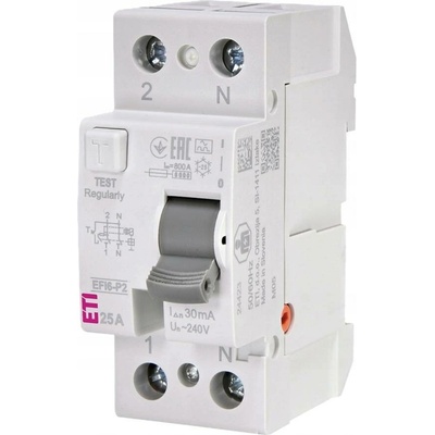 Proudový chránič 2P 25A 30mA A EFI6-P2 ETI 002061261