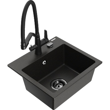 Mexen Milo шкаф за мивка от гранит с 1 отделение с кухненски смесител Duo, черен/златист металик - 6505-75-671701-70-B (6505-75-671701-70-B)