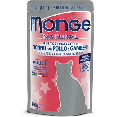 Monge Natural tuňák a kuře jelly s krevetami 80 g