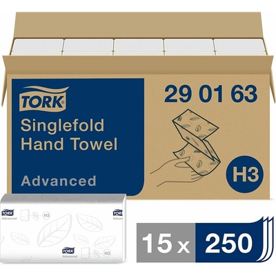 TORK Papierový uterák, Z-sklad dvojvrstvové 250 listov, systém H3, Advanced, "Singlefold", biely