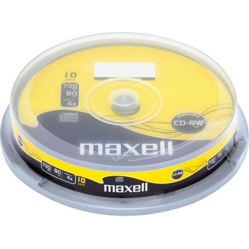 Maxell CD-RW80 MAXELL, 700MB, 52x четене 4x запис, 10 бр (ML-DC-CDRW-10-CAKE)