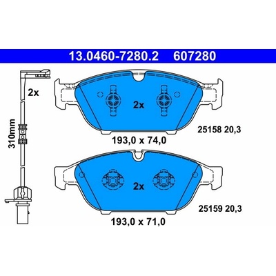 ATE 607280 Súprava brzdových doštičiek 13.0460-7280.2